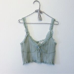 For Love & Lemons Lace Trim Crop Top - Sage Green